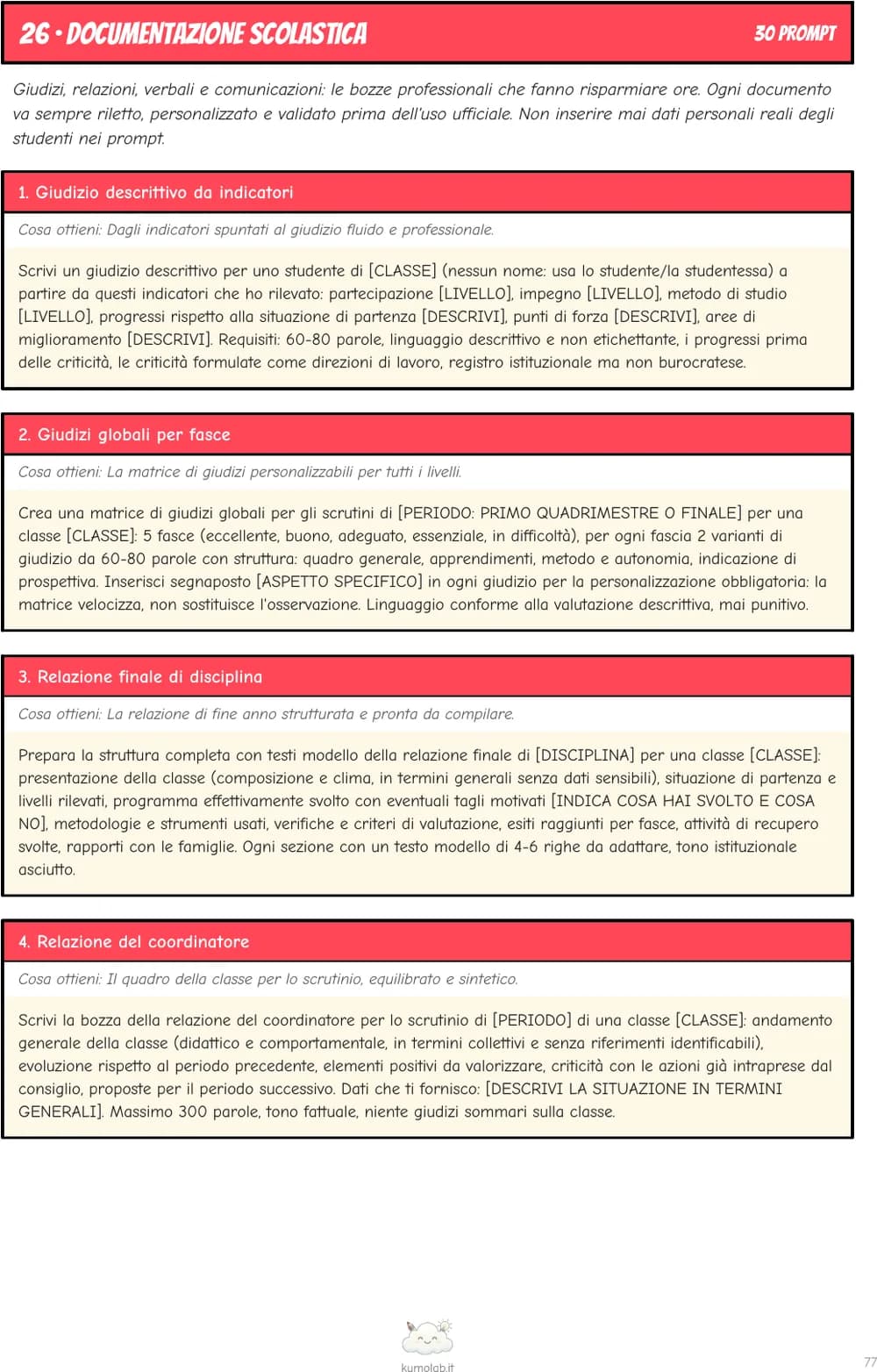 La sezione «Documentazione scolastica»: trenta prompt fra giudizi, verbali e bozze di PDP