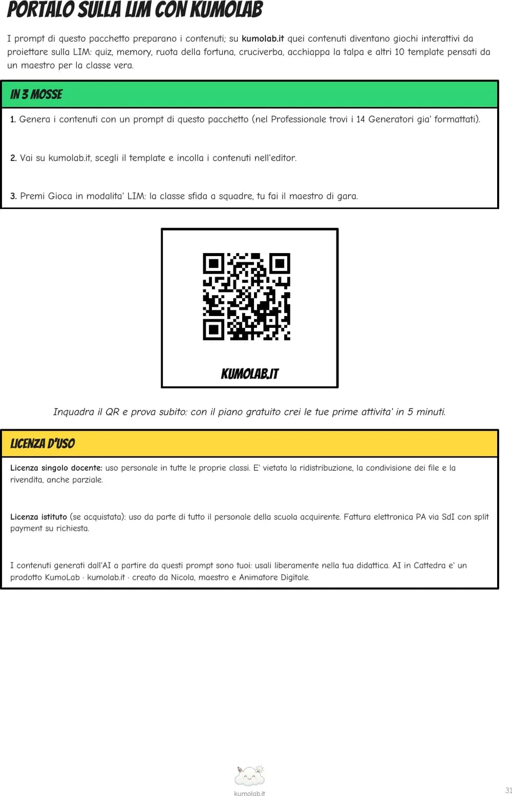 L’ultima pagina del manuale: «Portalo sulla LIM con KumoLab»